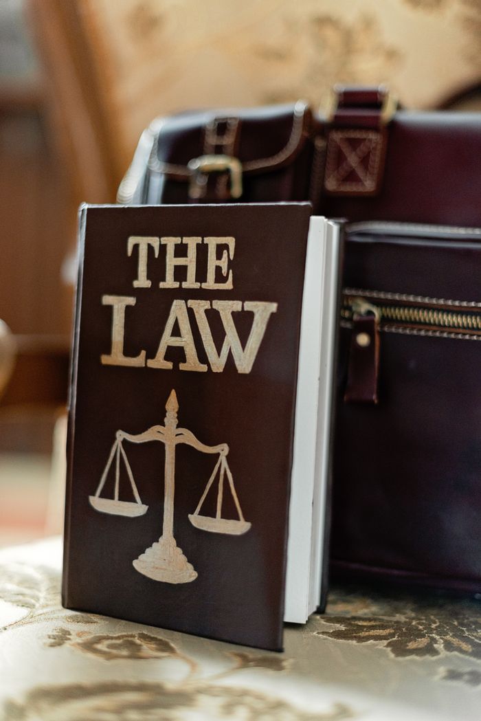 services-img-02 Close-up of a law book titled 'The Law' beside a leather briefcase.